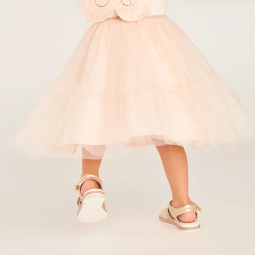Robe bi-matière effet 2-en-1 avec ailes de papillon pour bébé fille