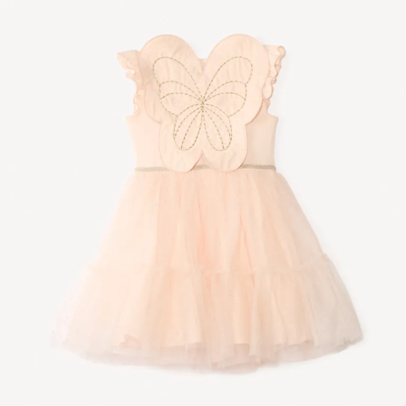 Robe bi-matière effet 2-en-1 avec ailes de papillon pour bébé fille