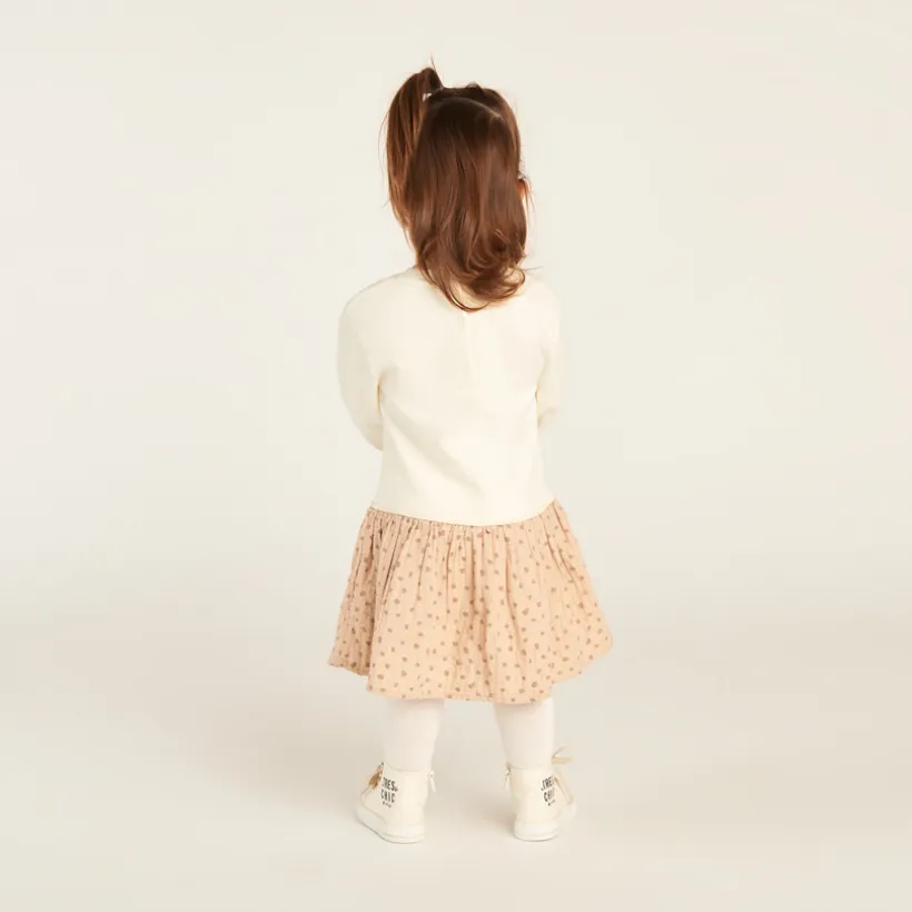 Robe bi-matière effet 2 en 1 à pois pour bébé fille