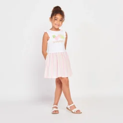 Robe bi-matière effet 2 en 1 printée et rayée pour fille