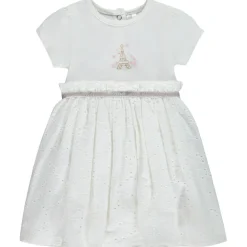 Robe body à manches courtes print Tour Eiffel + broderie anglaise pour bébé fille