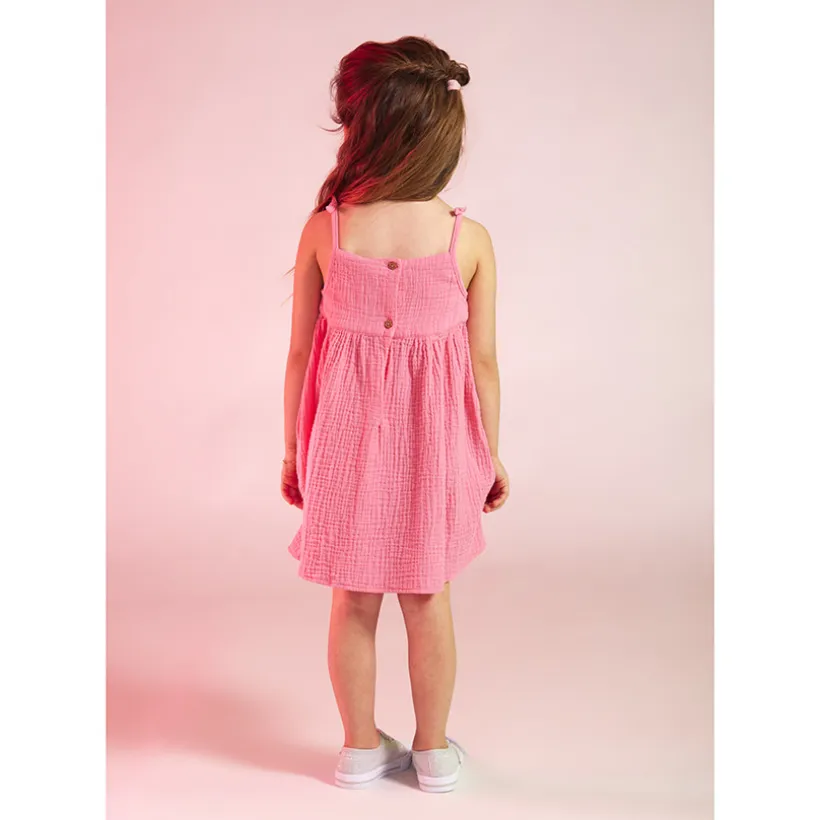 Robe à bretelles avec broderie florale pour bébé fille