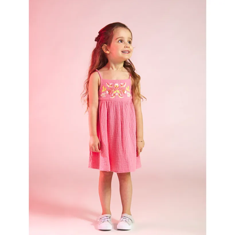 Robe à bretelles avec broderie florale pour bébé fille