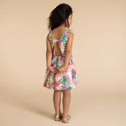 Robe à bretelles doubles imprimé Hibiscus pour fille