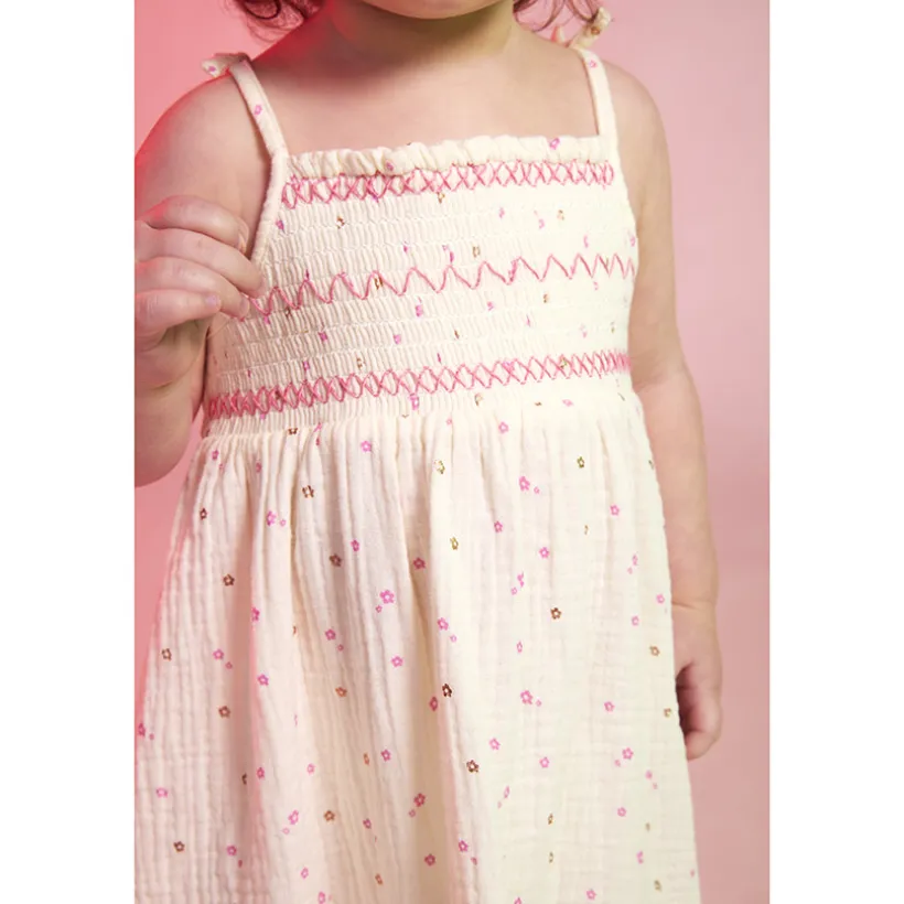 Robe à bretelles en gaze de coton imprimé fleurs pour bébé fille