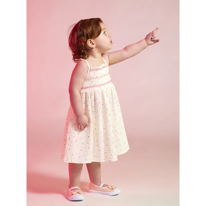 Robe à bretelles en gaze de coton imprimé fleurs pour bébé fille