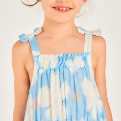 Robe à bretelles en seersucker imprimé fleuri pour fille