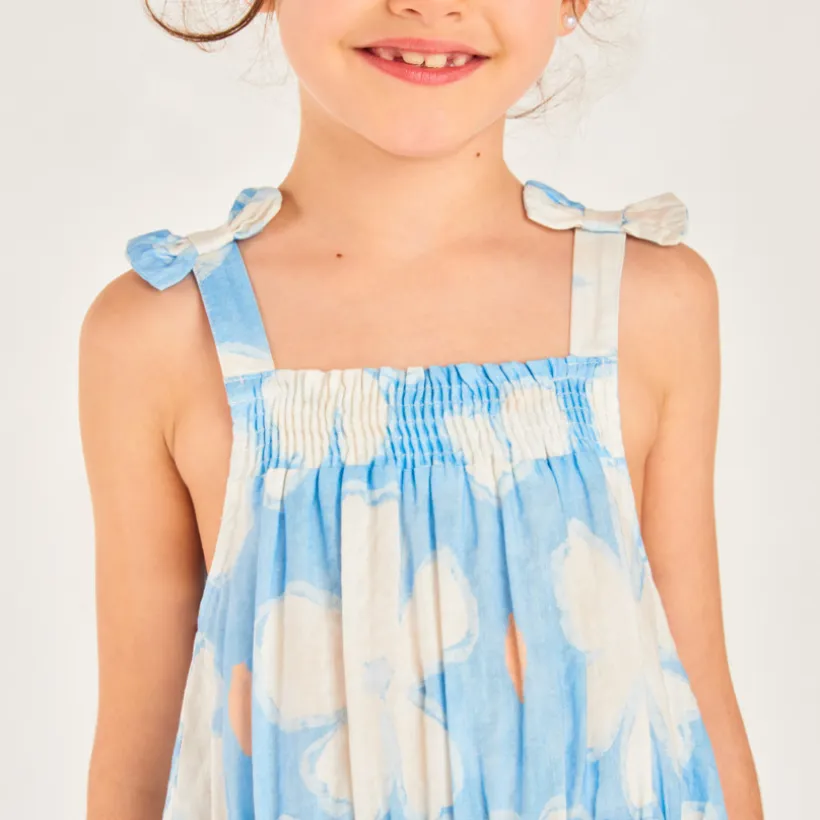 Robe à bretelles en seersucker imprimé fleuri pour fille