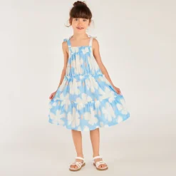 Robe à bretelles en seersucker imprimé fleuri pour fille