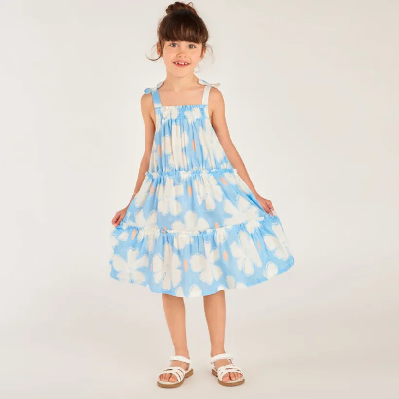 Robe à bretelles en seersucker imprimé fleuri pour fille