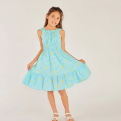 Robe à bretelles en toile imprimé fantaisie coquillages pour fille