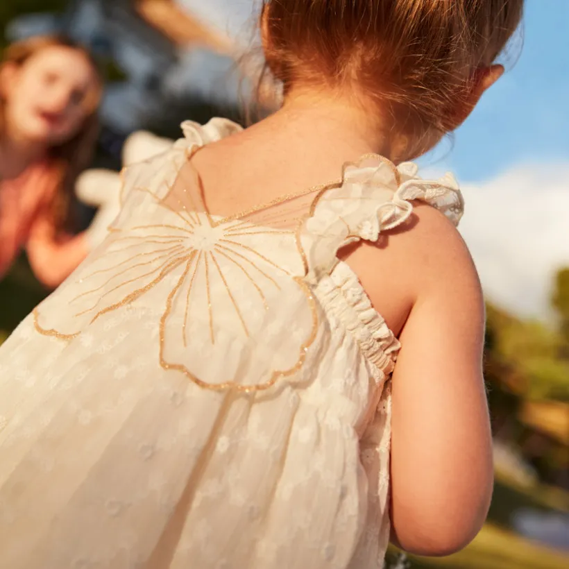 Robe à bretelles en tulle brodée ailes de papillon dans le dos pour bébé fille