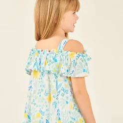 Robe à bretelles imprimée fantaisie printanière pour fille