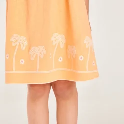 Robe à bretelles unie broderie palmier pour fille