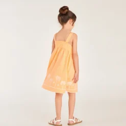 Robe à bretelles unie broderie palmier pour fille