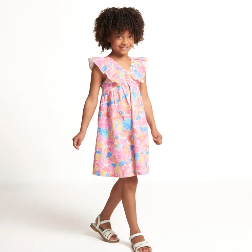 Robe à bretelles volantées imprimé floral pour fille