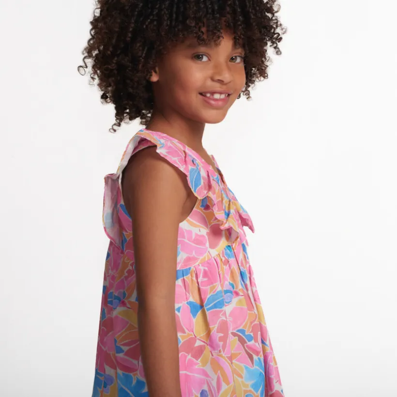 Robe à bretelles volantées imprimé floral pour fille