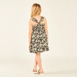 Robe à bretelles volantées imprimé fleurs exotiques pour fille
