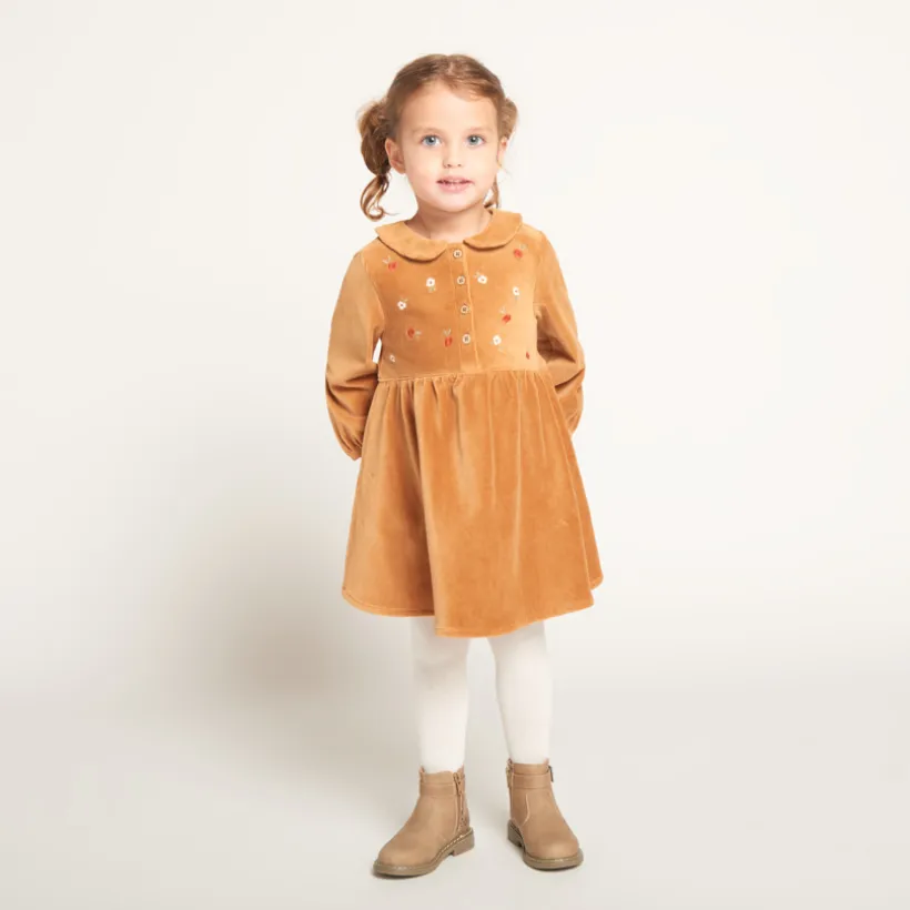 Robe brodée en velours côtelé pour bébé fille