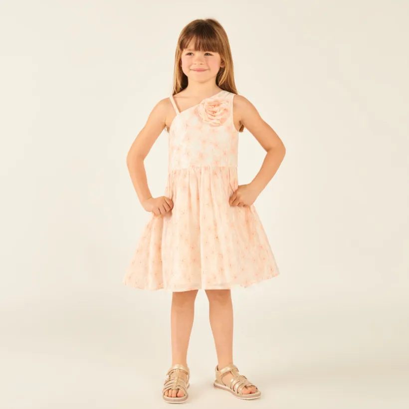 Robe bustier asymétrique avec fleurs brodées pour fille