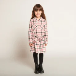 Robe chemise ceinturée à carreaux pour fille