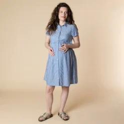 Robe chemise de grossesse et d'allaitement rayée