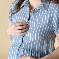 Robe chemise de grossesse et d'allaitement rayée