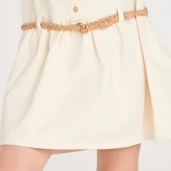 Robe chemise fille manches longues avec ceinture tressée
