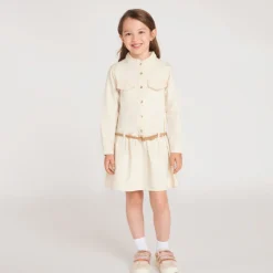 Robe chemise fille manches longues avec ceinture tressée
