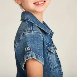 Robe chemise manches courtes en jean pour fille