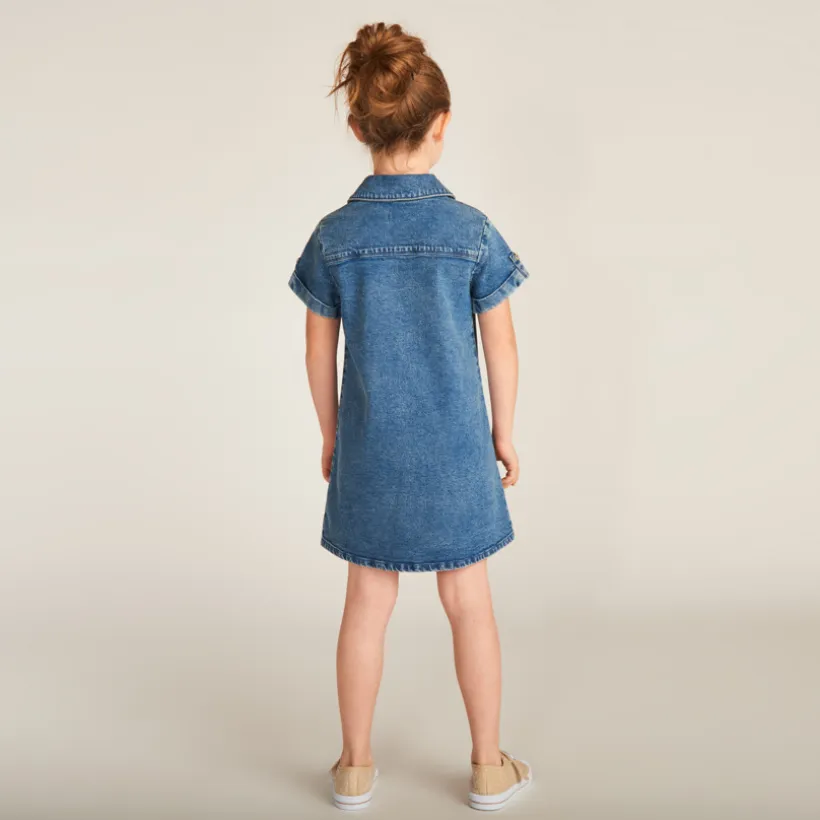 Robe chemise manches courtes en jean pour fille