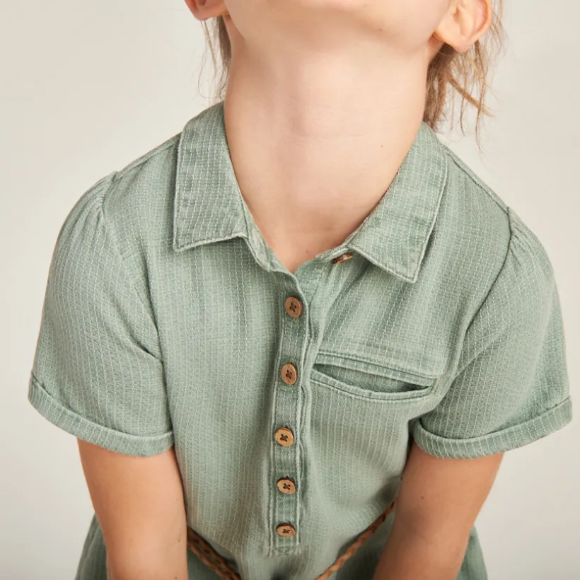 Robe chemise à manches courtes avec ceinture pour fille