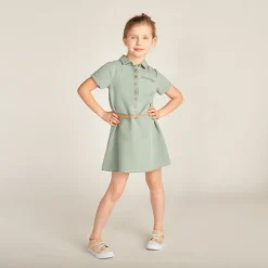 Robe chemise à manches courtes avec ceinture pour fille
