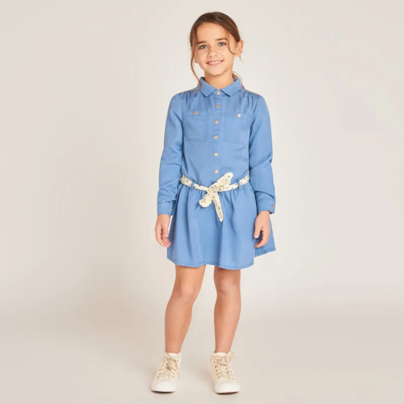 Robe chemise manches longues avec ceinture pour fille