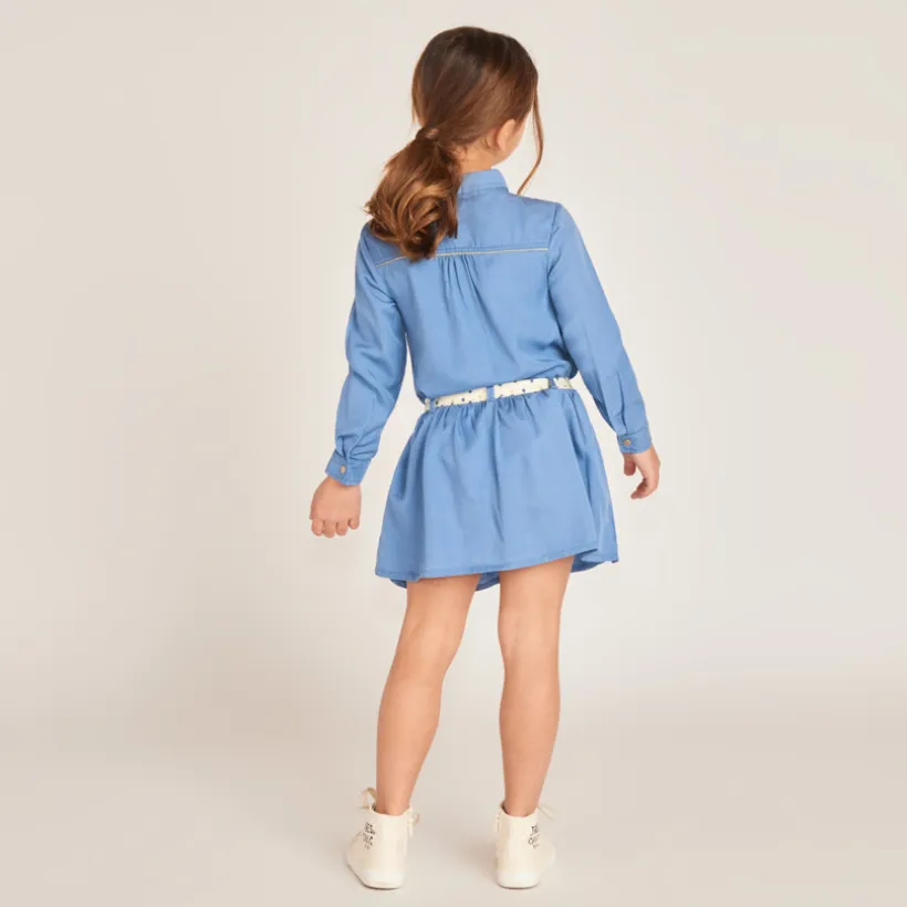 Robe chemise manches longues avec ceinture pour fille