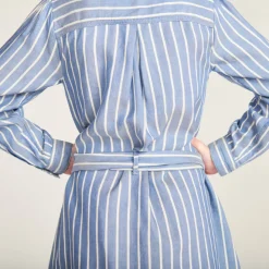 Robe chemise manches longues à rayures avec ceinture pour fille