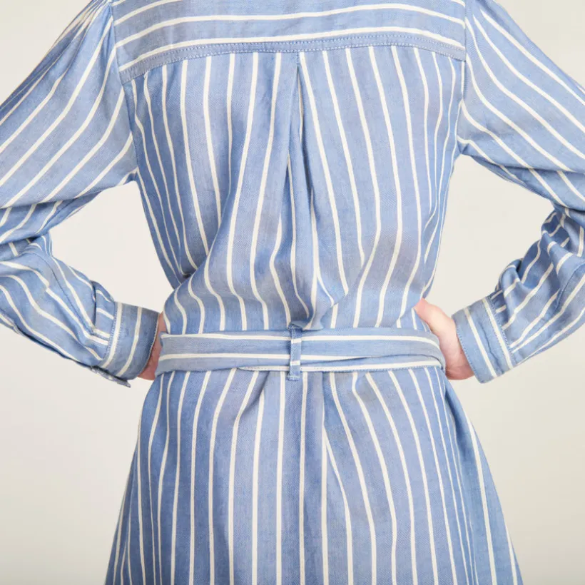 Robe chemise manches longues à rayures avec ceinture pour fille