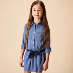 Robe chemise manches longues et ceinturée pour fille