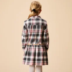 Robe chemise manches longues ceinturée à carreaux pour fille