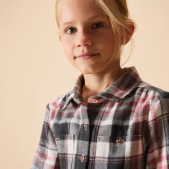 Robe chemise manches longues ceinturée à carreaux pour fille