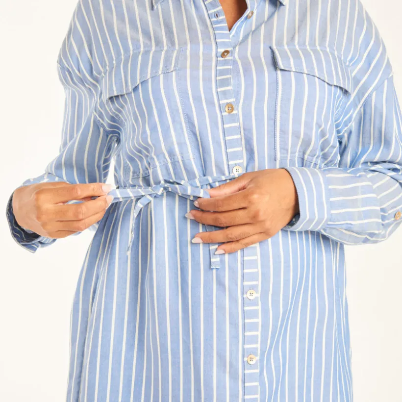 Robe chemise manches longues à nouer pour femme