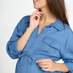 Robe chemise manches longues à nouer pour femme