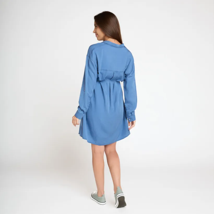 Robe chemise manches longues à nouer pour femme