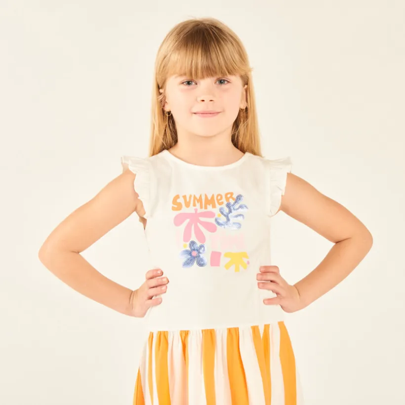 Robe débardeur 2-en-1 bas à rayures pour fille