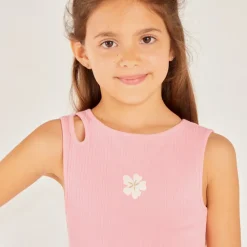 Robe débardeur en maille broderie fleurs pour fille