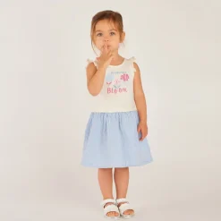 Robe débardeur 2-en-1 print fantaisie et jupe à rayures pour bébé fille