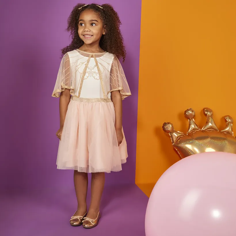 Robe de cérémonie avec cape en tulle effet ailes pailletées pour fille
