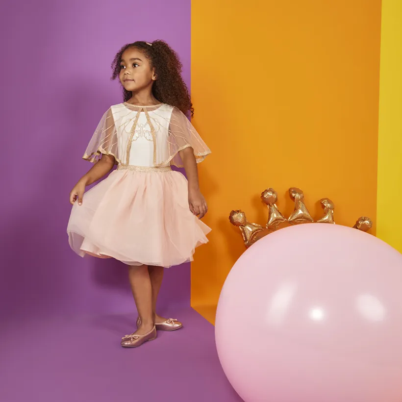Robe de cérémonie avec cape en tulle effet ailes pailletées pour fille