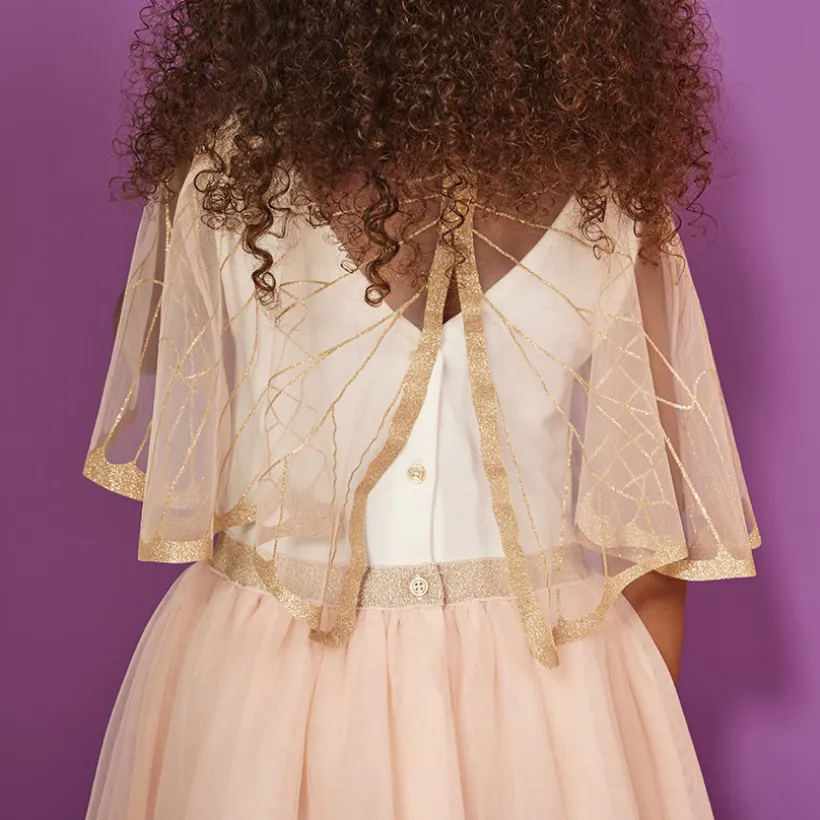 Robe de cérémonie avec cape en tulle effet ailes pailletées pour fille