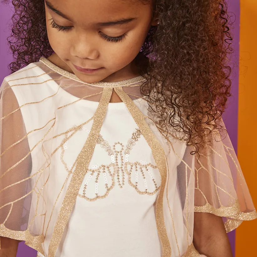 Robe de cérémonie avec cape en tulle effet ailes pailletées pour fille